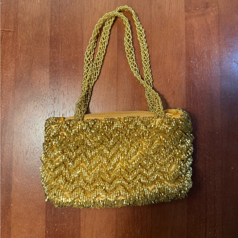 Elegant Gold Beaded Women's Bag